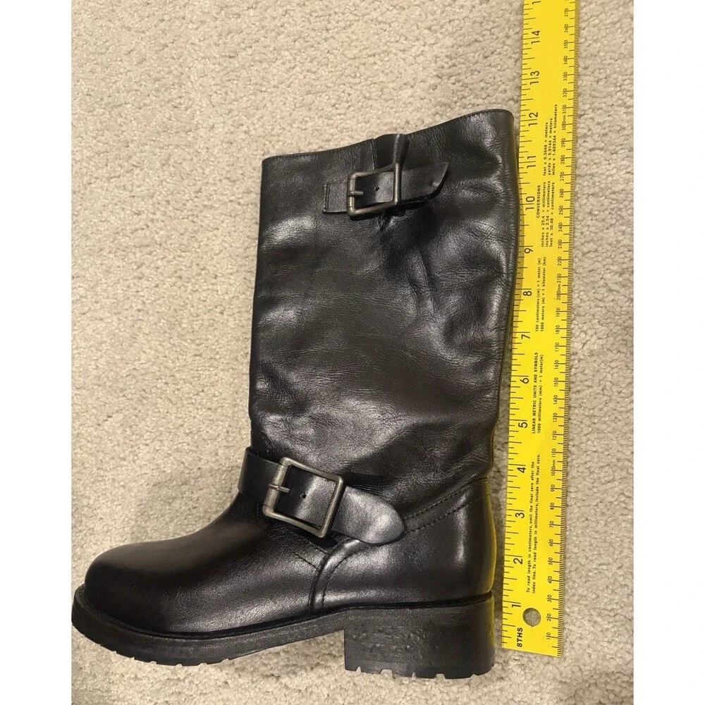 Free People Black Leather Moto Boots with Buckle Detail